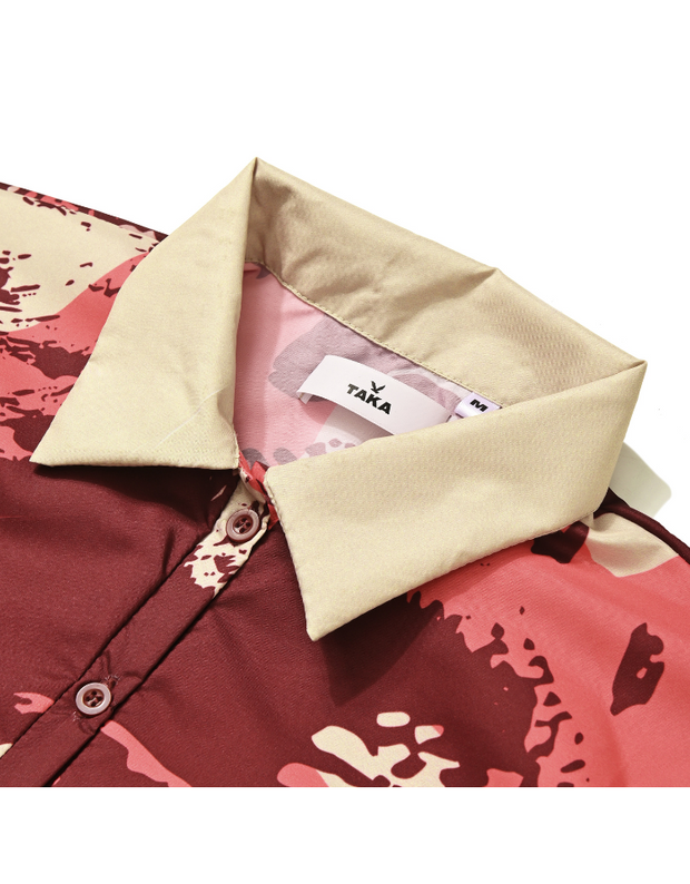 Persis X Taka - Court Boxy Printed Shirt Abtract - Maroon